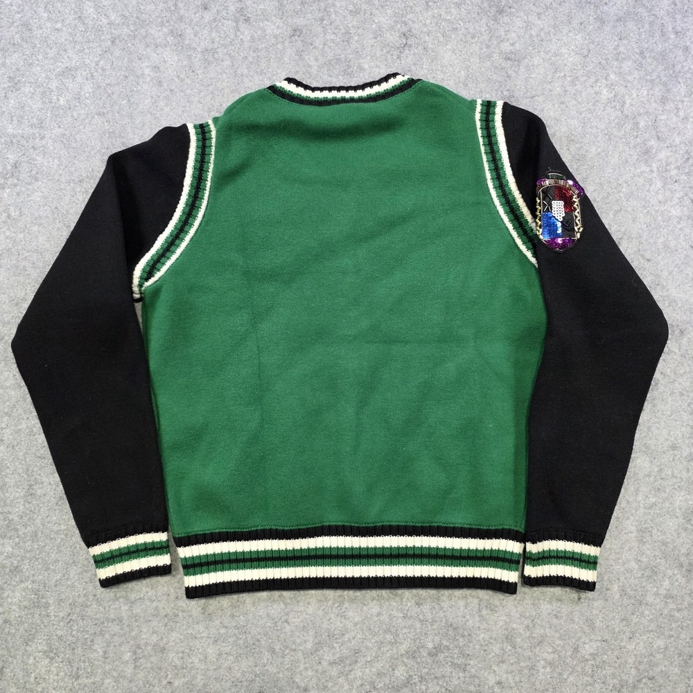 Maje Sweater Womens‎ 2 Green Varsity Cardigan Knit Sequin Patches Jacket Preppy - Picture 12 of 13